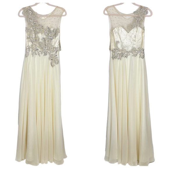 Ed Young NWT Illusion Back Chiffon Gown Evening Formal Dress Medium Ivory - Picture 4 of 17